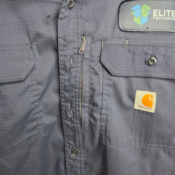 Carhartt, Mens Blue Button Up work shirt with Vented Sleeves, Lg - Picture 4 of 9